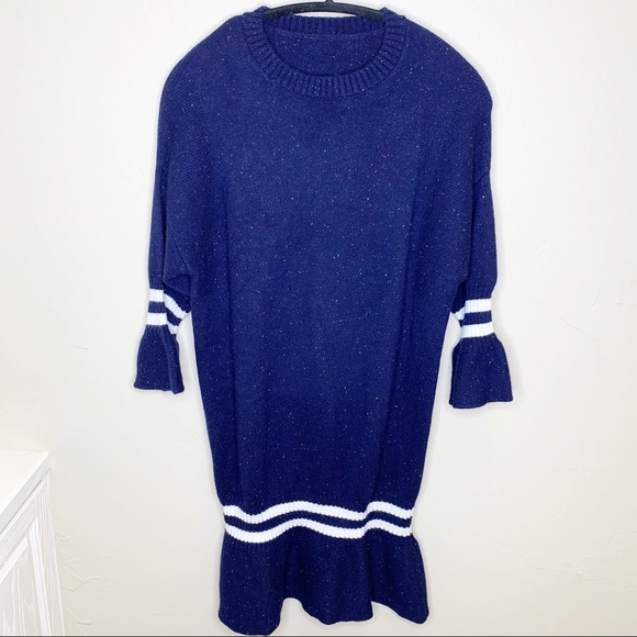 Queen Mulock Navy Striped Confetti Sweater Dress - Picture 1 of 8